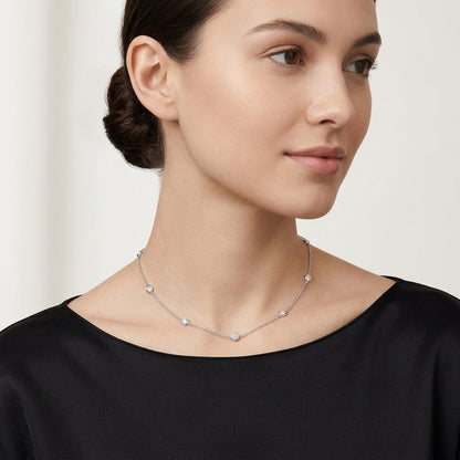 925 Sterling Silver Round Zirconia Necklace - Silver