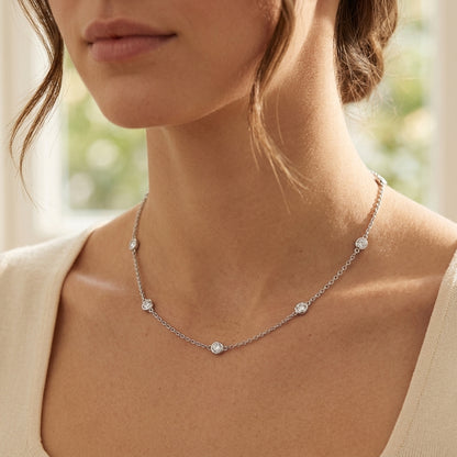 925 Sterling Silver Round Zirconia Necklace - Silver