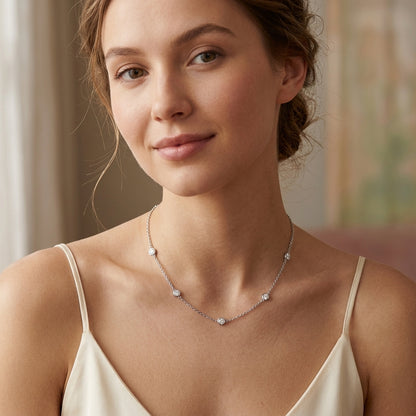 925 Sterling Silver Round Zirconia Necklace - Silver