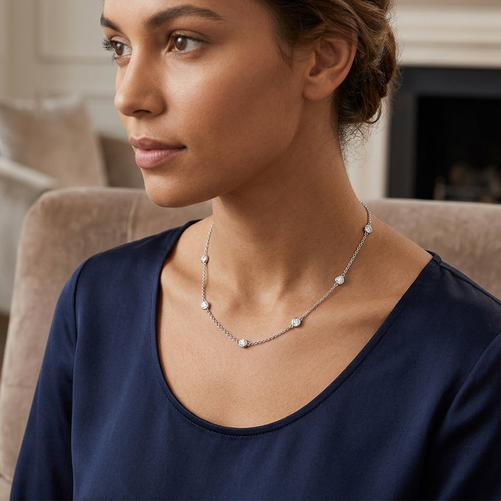 925 Sterling Silver Round Zirconia Necklace - Silver