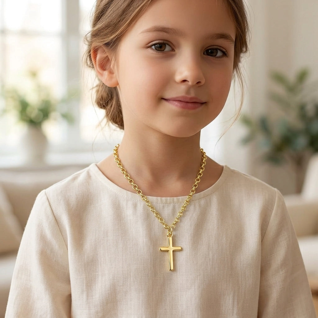 14K Gold Plated Sterling Silver Curb Chain Cross Necklace