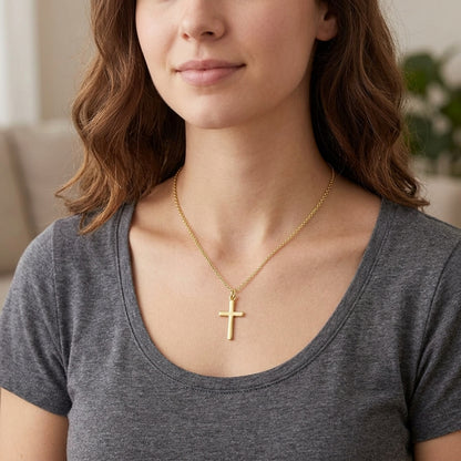 14K Gold Plated Sterling Silver Curb Chain Cross Necklace