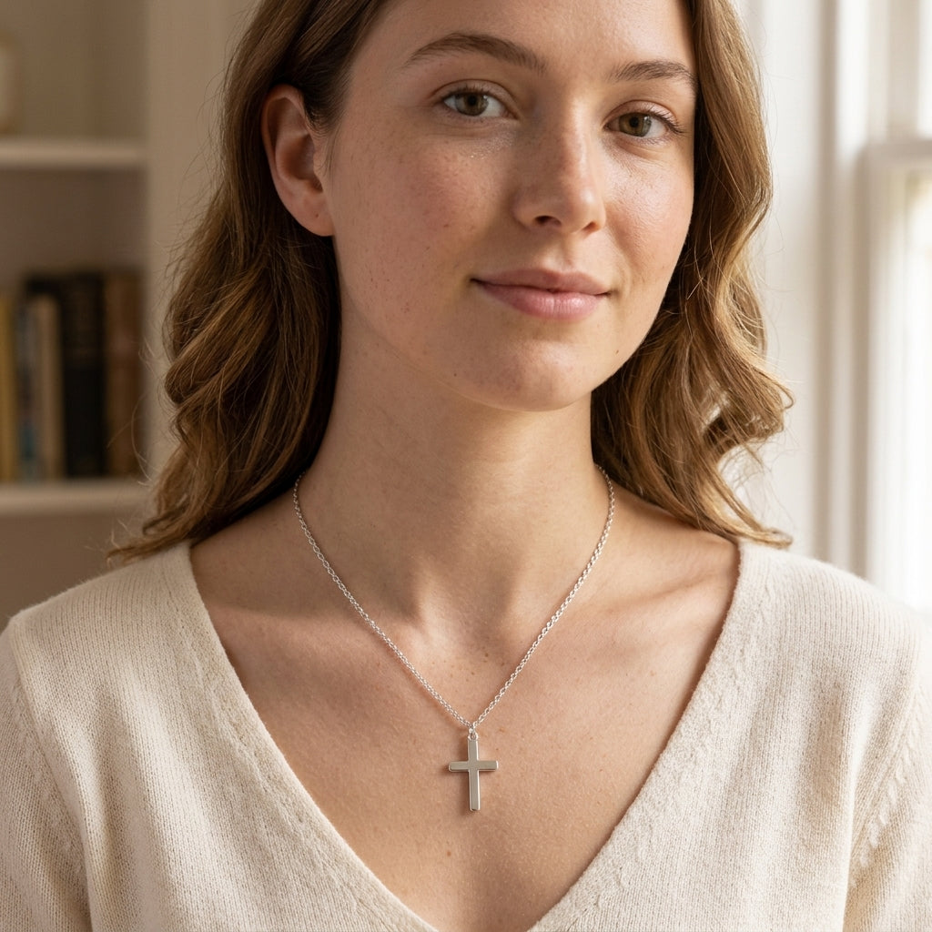 14K Gold Plated Prong Set Cross Necklace with Cubic Zirconia - Gold