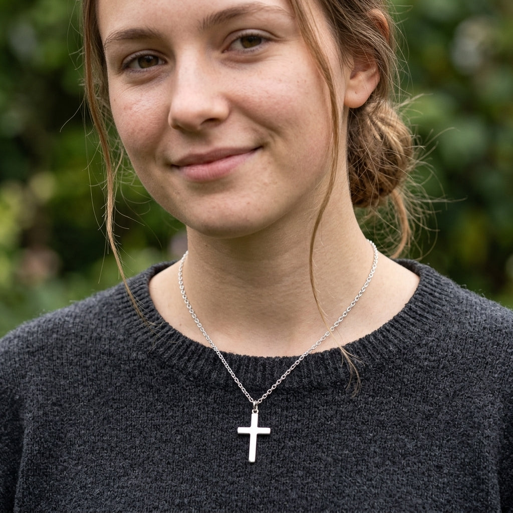 14K Gold Plated Prong Set Cross Necklace with Cubic Zirconia - Gold