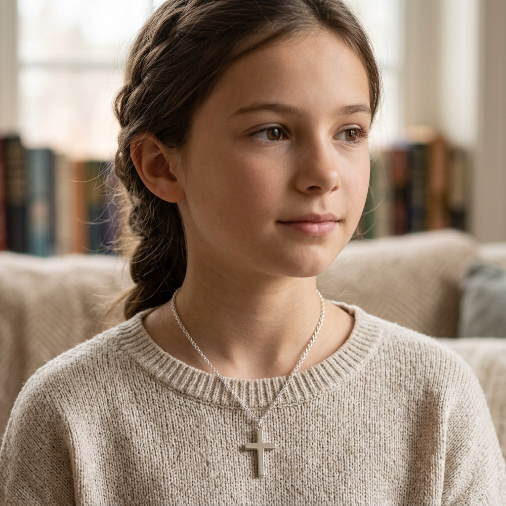 14K Gold Plated Prong Set Cross Necklace with Cubic Zirconia - Gold