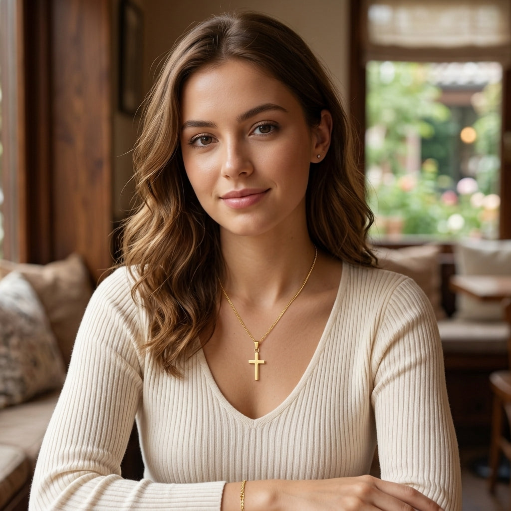 18K Gold Plated Cross Pendant Necklace