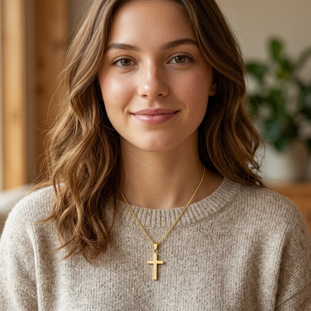 18K Gold Plated Cross Pendant Necklace