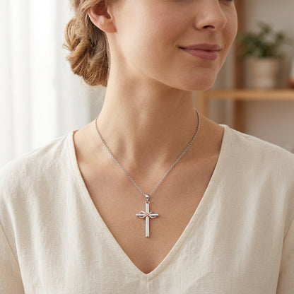 925 Sterling Silver Infinity Cross Necklace with Cubic Zirconia - Rose Gold