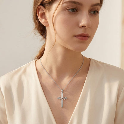 925 Sterling Silver Infinity Cross Necklace with Cubic Zirconia - Rose Gold