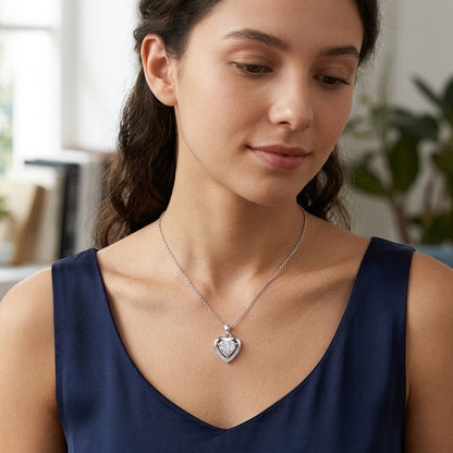 925 Sterling Silver Heart Necklace with White Crystal Cubic Zirconia