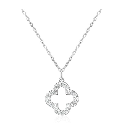 Silver Plated Clover Pendant Necklace with Zircondia Crystals