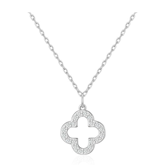 Silver Plated Clover Pendant Necklace with Zircondia Crystals