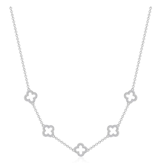 Silver Plated Multi Clover Necklace with Zircondia Crystals
