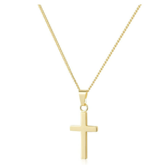 14K Gold Plated Sterling Silver Curb Chain Cross Necklace