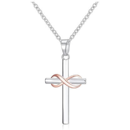 925 Sterling Silver Infinity Cross Necklace with Cubic Zirconia - Rose Gold