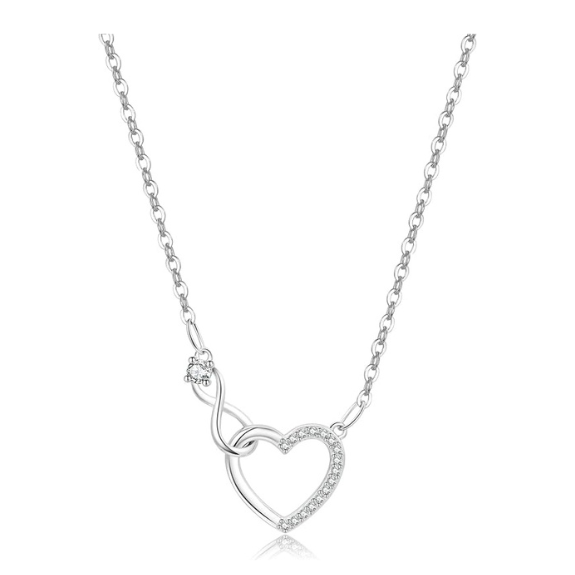 925 Sterling Silver Infinity Heart Necklace with Cubic Zirconia - Silver