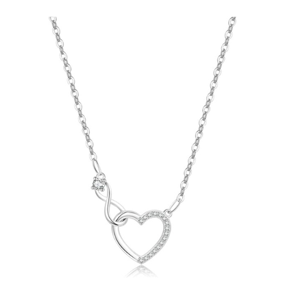 925 Sterling Silver Infinity Heart Necklace with Cubic Zirconia - Silver