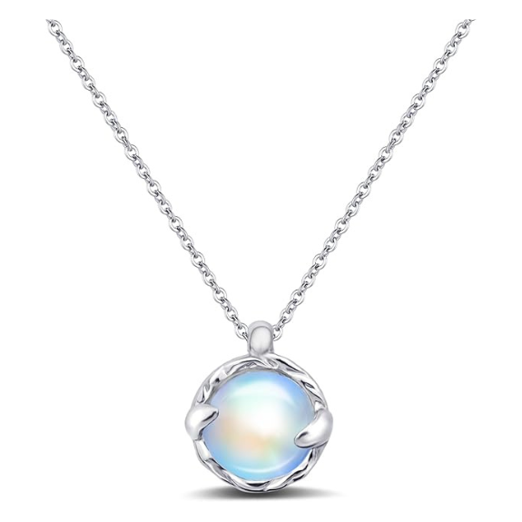 Handmade Blue Moonstone Circle Pendant Necklace - Silver