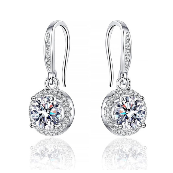 Round Sterling Silver Drop Earrings with Cubic Zirconia