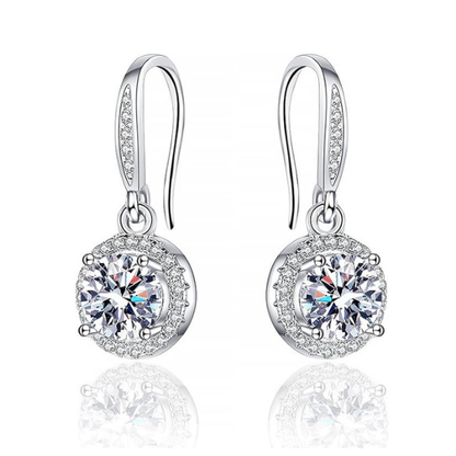Round Sterling Silver Drop Earrings with Cubic Zirconia
