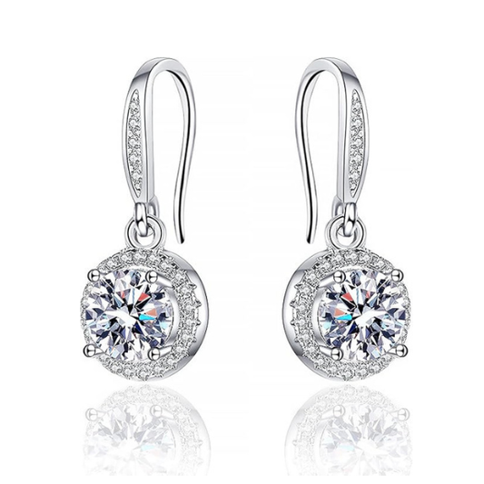 Round Sterling Silver Drop Earrings with Cubic Zirconia