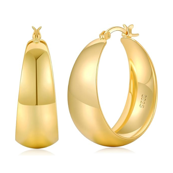925 Sterling Silver Chunky Hoop Earrings with 14K Gold Plating