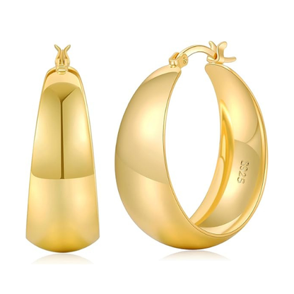 925 Sterling Silver Chunky Hoop Earrings with 14K Gold Plating