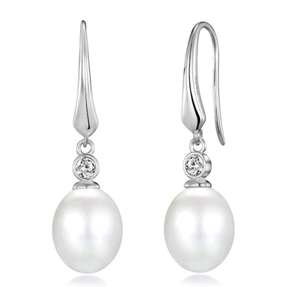 Sterling Silver White Shell Pearl Drop Earrings with Zircondia Crystals