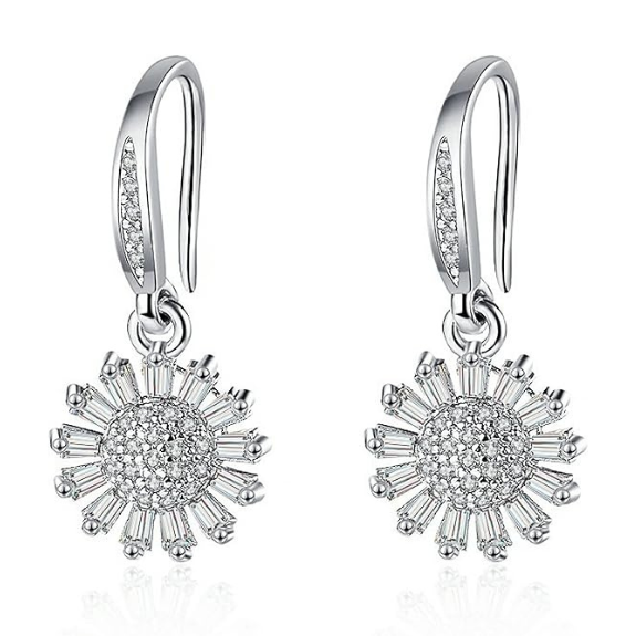 925 Sterling Silver Daisy Drop Earrings with Cubic Zirconia