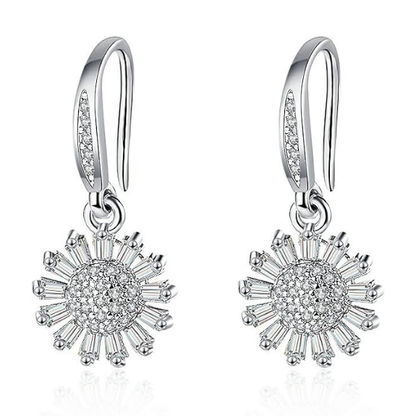 925 Sterling Silver Daisy Drop Earrings with Cubic Zirconia