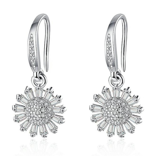 925 Sterling Silver Daisy Drop Earrings with Cubic Zirconia