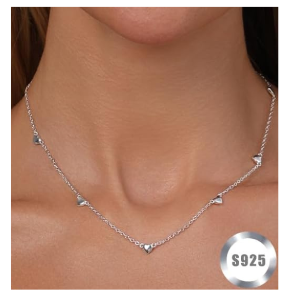 925 Sterling Silver Multi Heart Necklace with Cubic Zirconia - Silver