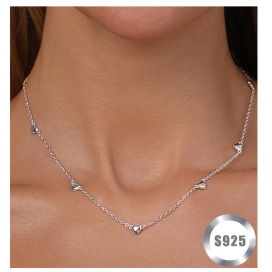 925 Sterling Silver Multi Heart Necklace with Cubic Zirconia - Silver