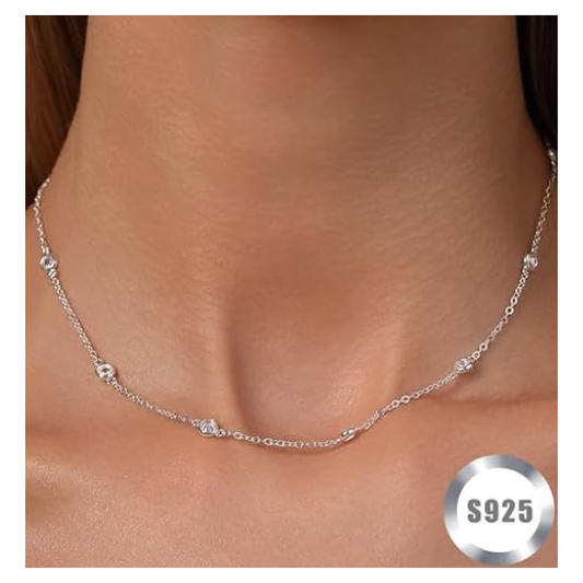 925 Sterling Silver Round Zirconia Necklace - Silver