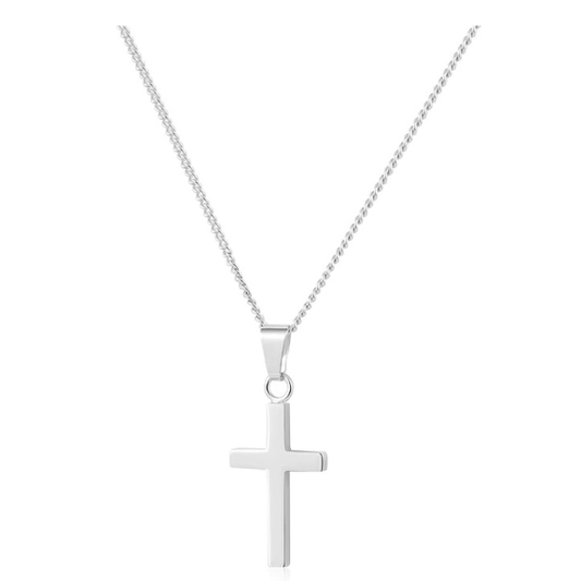 925 Sterling Silver White Gold Plated Curb Chain Cross Necklace - Silver