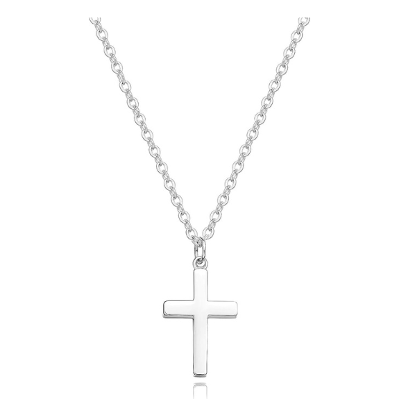 14K Gold Plated Prong Set Cross Necklace with Cubic Zirconia - Gold