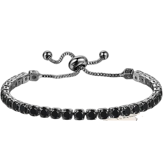 925 Sterling Silver Plated Tennis Bracelet with Solid Black Cubic Zirconia - Silver