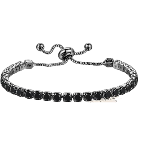 925 Sterling Silver Plated Tennis Bracelet with Solid Black Cubic Zirconia - Silver