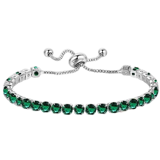 925 Sterling Silver Plated Tennis Bracelet with Solid Green Cubic Zirconia - Silver