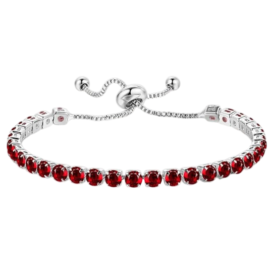 925 Sterling Silver Plated Tennis Bracelet with Red Cubic Zirconia - Silver