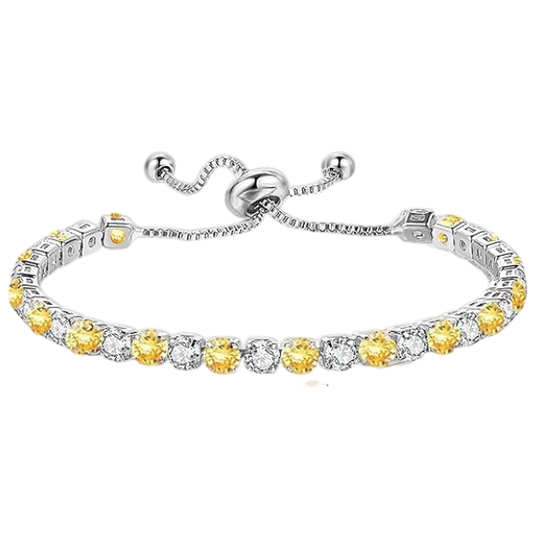 925 Sterling Silver Plated Tennis Bracelet with Yellow and White Cubic Zirconia - Silver
