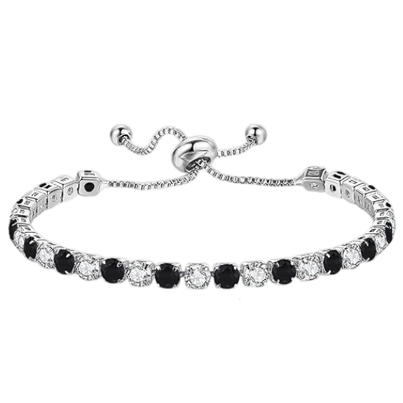 925 Sterling Silver Plated Tennis Bracelet with Black and White Cubic Zirconia - Silver