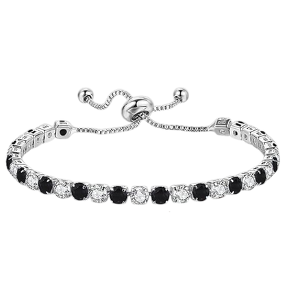 925 Sterling Silver Plated Tennis Bracelet with Black and White Cubic Zirconia - Silver