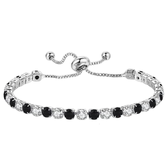 925 Sterling Silver Plated Tennis Bracelet with Black and White Cubic Zirconia - Silver