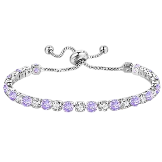 925 Sterling Silver Plated Tennis Bracelet with Purple and White Cubic Zirconia - Silver