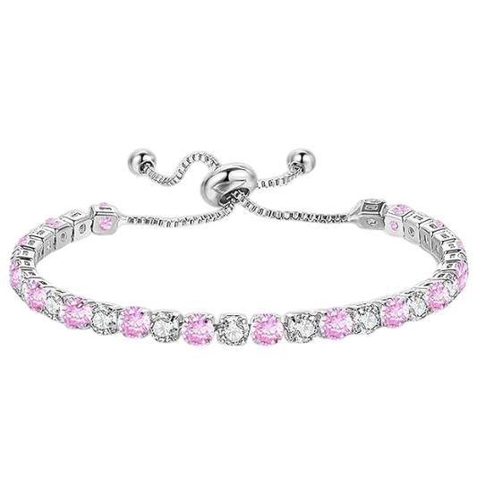 925 Sterling Silver Plated Tennis Bracelet with Pink and White Cubic Zirconia - Silver