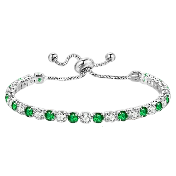 925 Sterling Silver Plated Tennis Bracelet with Green and White Cubic Zirconia - Silver