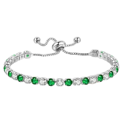 925 Sterling Silver Plated Tennis Bracelet with Green and White Cubic Zirconia - Silver