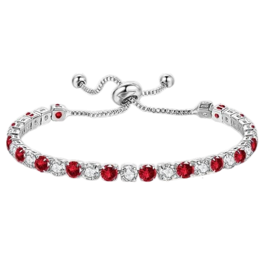 925 Sterling Silver Plated Tennis Bracelet with Red and White Cubic Zirconia - Silver