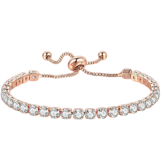 925 Sterling Silver Plated Tennis Bracelet with White Cubic Zirconia - Rose Gold